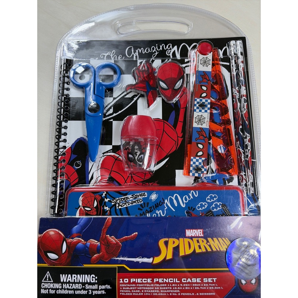 Marvel Spider-Man 10 Piece Pencil Case Stationery Set Notebook Folder Ruler New